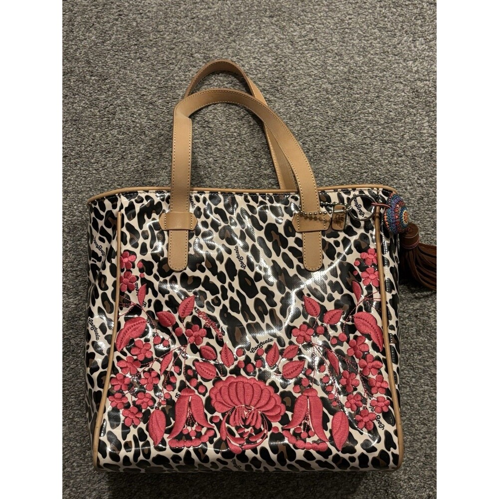 Consuela Bette Valentina Classic Tote Leopard Floral Embroidered Bag
